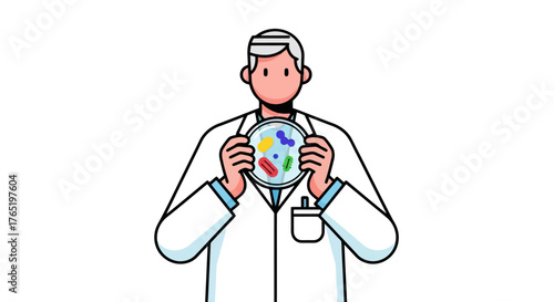 Microbiologist Holding Petri Dish Containing Bacteria, Ideal for Illustrating Scientific Research, Medical Studies, or Microbiology Education Materials.