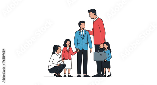 Illustrated family scene depicting career support and parental encouragement, ideal for financial planning, career development, and family well-being discussions