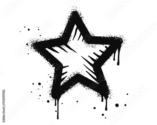 Spray painted graffiti Star sign in black over white. Star drip symbol. isolated on white background. vector illustration