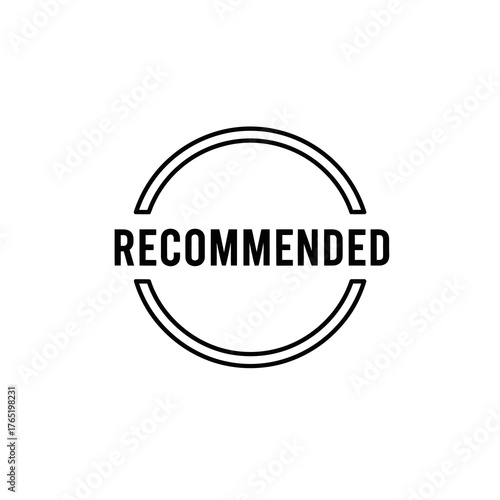 Circular stamp with the word recommended in black