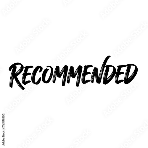 Handwritten word recommended in black calligraphy on