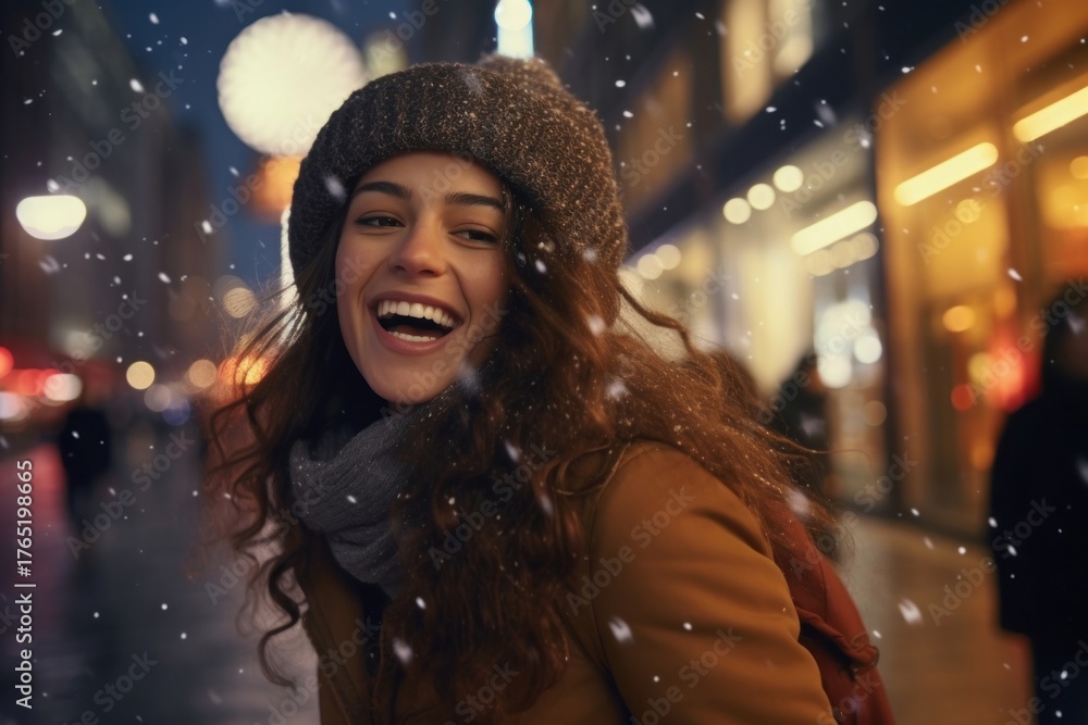 Fototapeta premium Festive winter laughing outdoors motion.