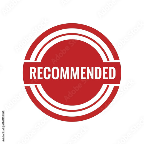 Red circular badge with concentric circles and central horizontal band, featuring the word recommended in sansserif font