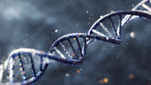 Glowing DNA Helix in Space with Particles and Stars Imagery for Science and Technology Themes