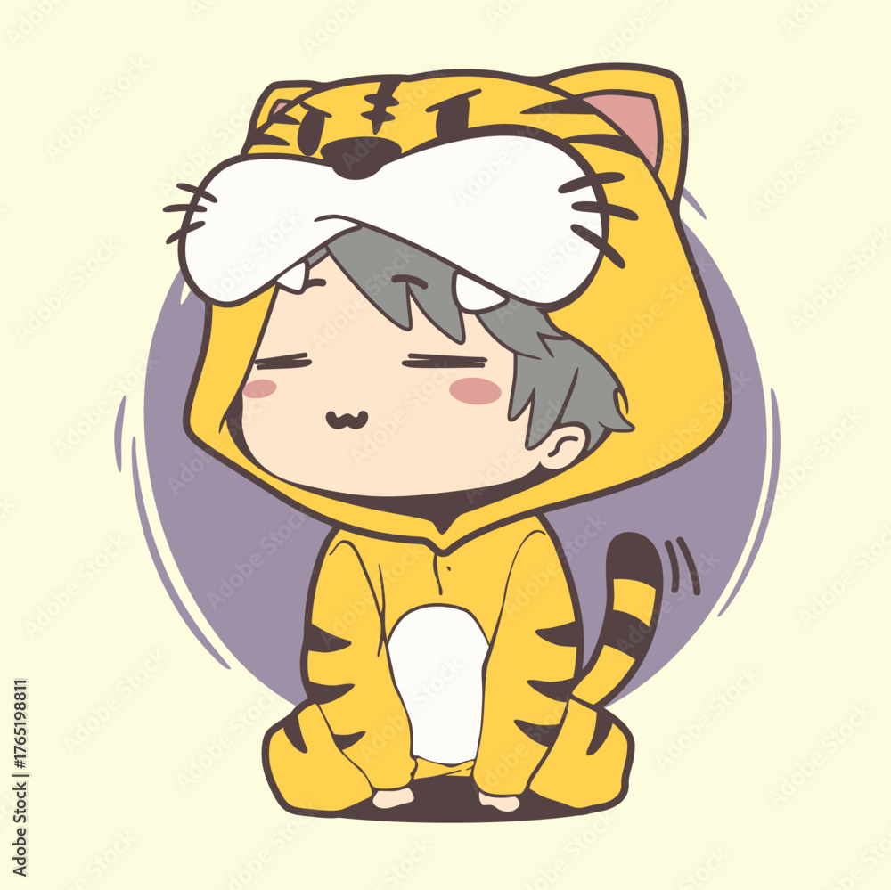 Fototapeta premium Tiger Cub Cuteness – Cartoon EPS Clipart of Child in Tiger Costume