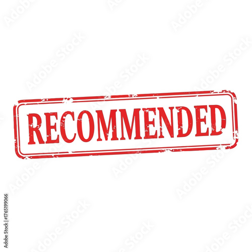 Rectangular red stamp with the word recommended in bold letters and distressed border