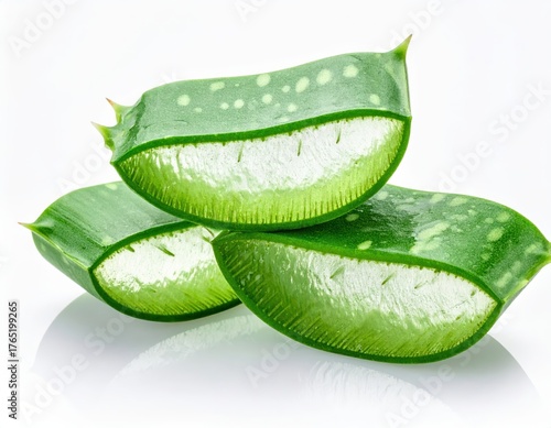 Wallpaper Mural Close-up of fresh aloe vera slices showcasing their vibrant green color and translucent gel, ideal for natural skincare and health products. Torontodigital.ca