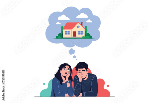 Couple Dreaming of Owning a House Feeling Stressed.