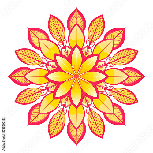 Vibrant yellow and orange mandala floral pattern symbolizing energy harmony and bohemian art spirit
