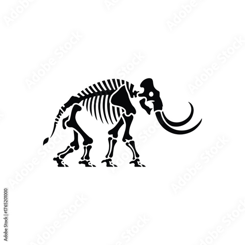 Woolly Mammoth Skeleton Icon. Prehistoric Animal Fossil Silhouette for Museum and Science Design