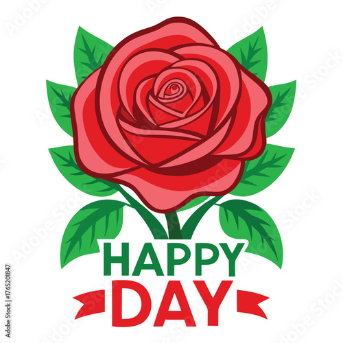Beautiful vibrant red rose happy day celebration greeting card design in vector illustration scalable eps format