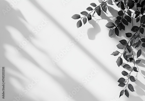 Foliage casts shadows across a clean, textured white wall