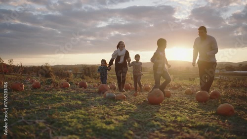 Enjoying a sunny afternoon at the pumpkin patch with family fun