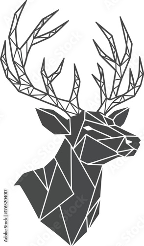 Elegant geometric deer head with antlers for modern design needs