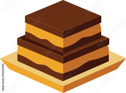 Vector art of a delightful twolayer chocolate and vanilla cake on a plate, a sweet treat perfect for dessert, with a rich and decadent flavor