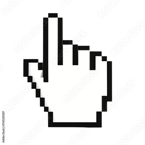 Pixelated white hand cursor pointing up on black background (1)
