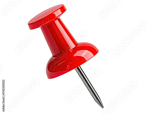 Red pushpin with metallic silver needle on a black backdrop