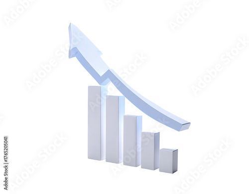 Rising arrow over simple white blocky graph