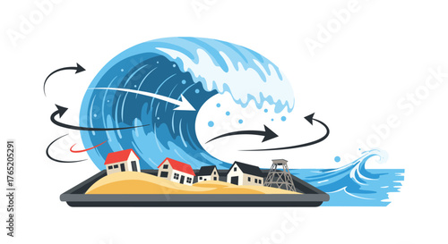 Understanding the destructive forces of massive ocean waves impacting coastal towns.