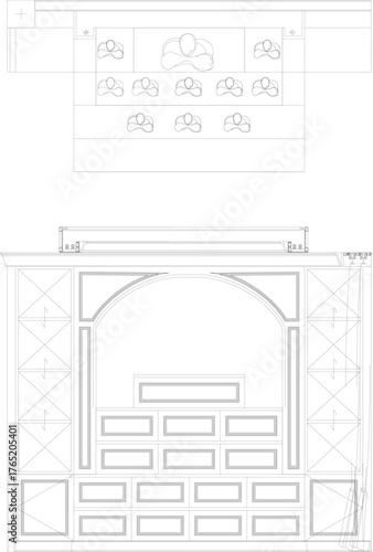 2D Interior Design Drawing of Buddhist Altar Area with Built-in Cabinet for Prayer Books in Luxury Modern Style