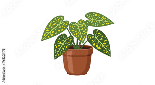 A detailed illustration of a potted plant with vibrant green leaves.
