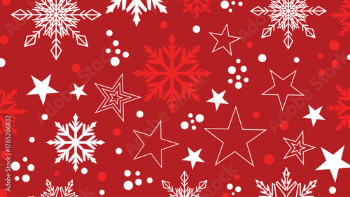 Seamless pattern red and white snowflakes vector background, traditional christmas textile texture.