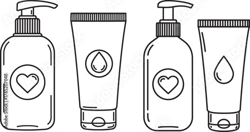 Collection of skincare product bottles and tubes silhouette