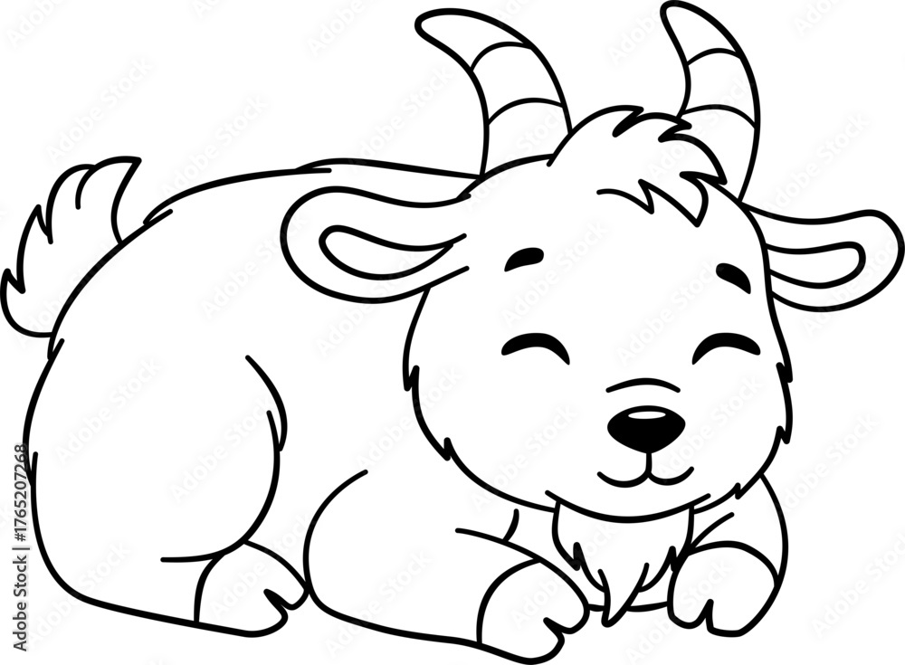 Fototapeta premium Cute Goat Outline Cartoon