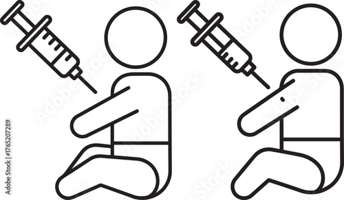 Two babies receiving vaccinations silhouette