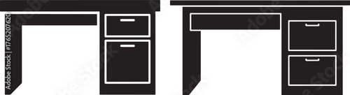 Two modern office desks with drawers silhouette