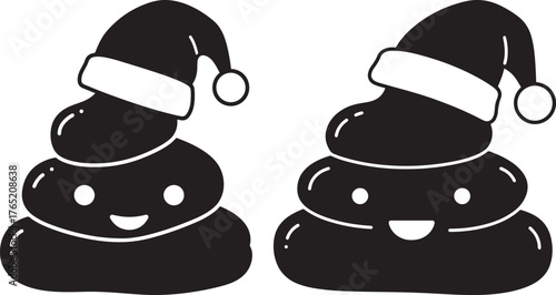 Cute poop characters wearing santa hats silhouette
