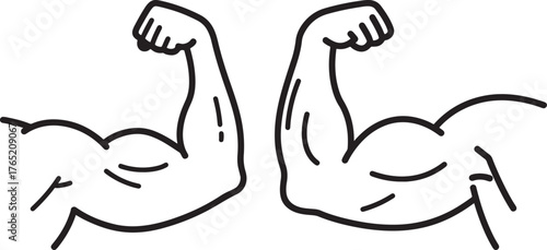 Two flexing bicep muscle arms silhouette