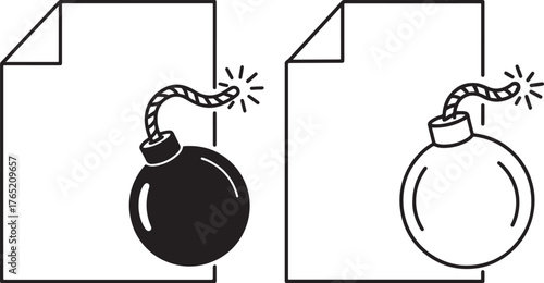 Two document icons with bomb silhouette