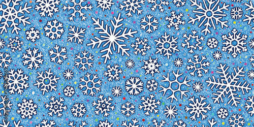 Snowflakes pattern, snow and confetti, winter vector background