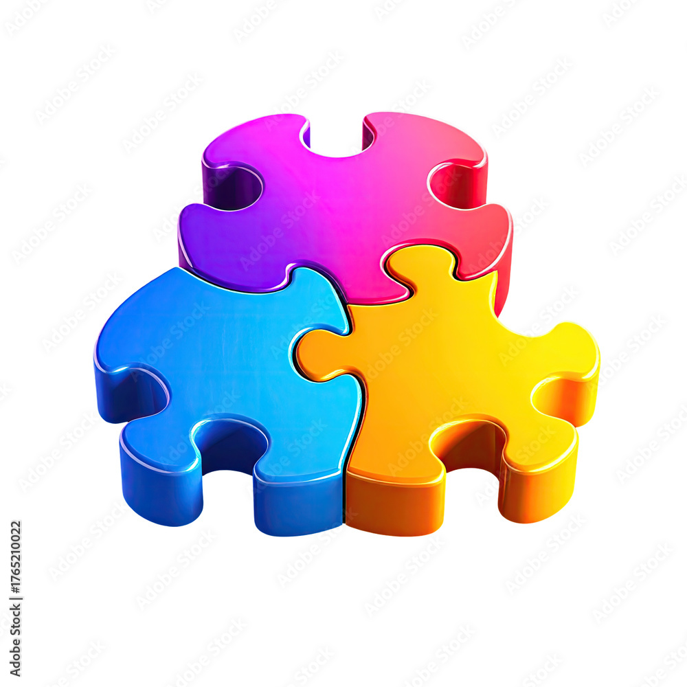 Obraz premium Interlocking, glossy puzzle pieces, vibrant colors