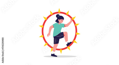 A young person is exercising by jumping through a hoop.