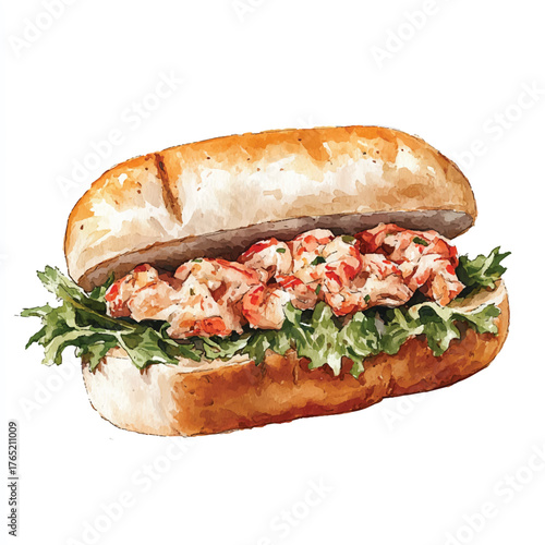 Delicious Lobster Roll Sandwich with Fresh Lettuce on a Toasted Bun.