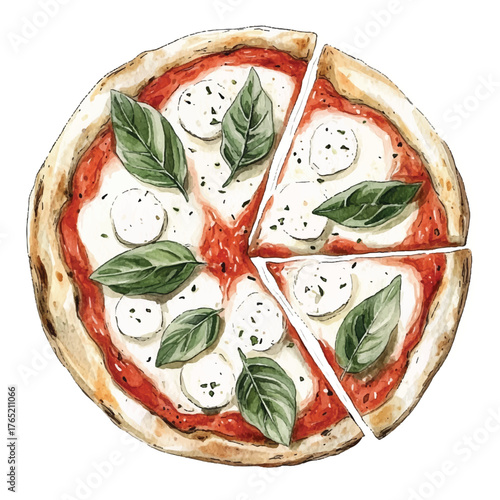 Delicious Margherita Pizza with Fresh Basil and Mozzarella Cheese Slices.