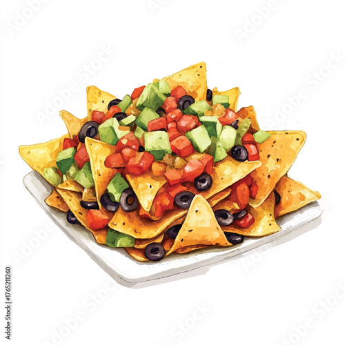 Delicious Nachos Topped With Fresh Ingredients On A White Plate.