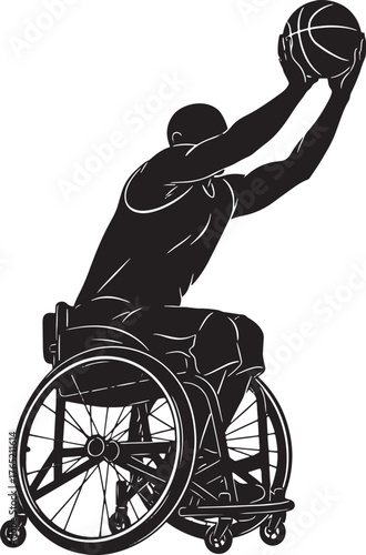 Disabled Man in a Wheelchair Basketball Player. Vector illustration ready for vinyl cutting.