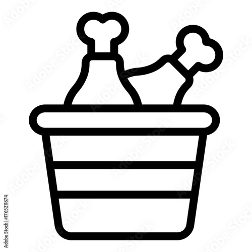 crispy fried chicken outline icon in meal bucket