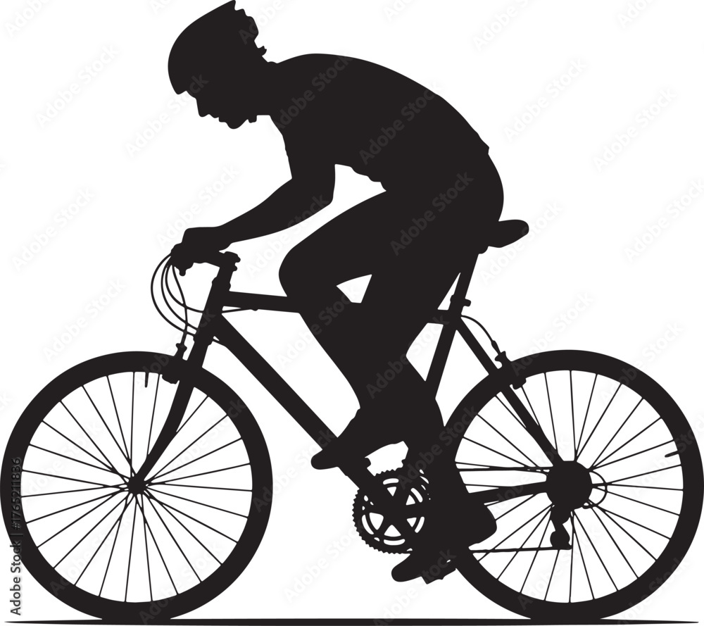 Naklejka premium Silhouette of cyclist on a white background. Vector illustration.
