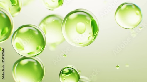 Transparent green liquid bubbles background, 3d rendering.
