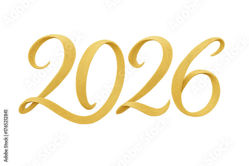 Golden calligraphy 2026 number on transparent background