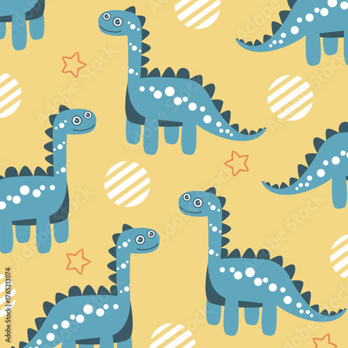 cute dinosaur brontosaurus vector seamless pattern cartoon for kids apparel fullprint