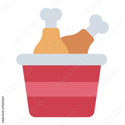 crispy fried chicken flat icon in meal bucket