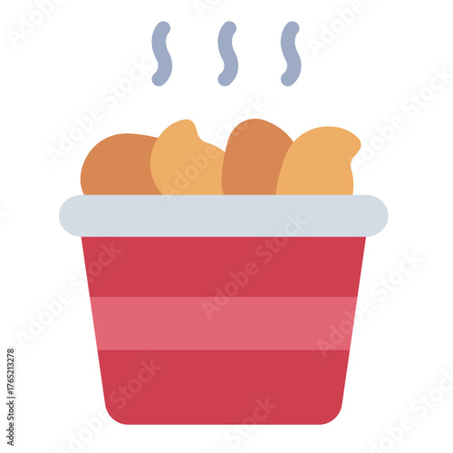 hot chicken nuggets flat icon in food bucket