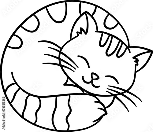 Cute Cat Sketch, Black and White Sketch, Cute Cat Cartoon