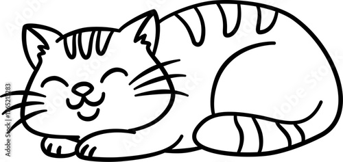 Cute Cat Sketch, Black and White Sketch, Cute Cat Cartoon