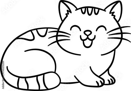 Cute Cat Sketch, Black and White Sketch, Cute Cat Cartoon